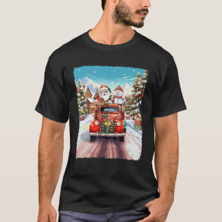 Sneeuwman Kerstman Sinterklaas Rode Vrachtwagen Xm T-shirt