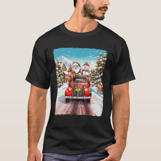 Sneeuwman Kerstman Sinterklaas Rode Vrachtwagen Xm T-shirt (Voorkant)