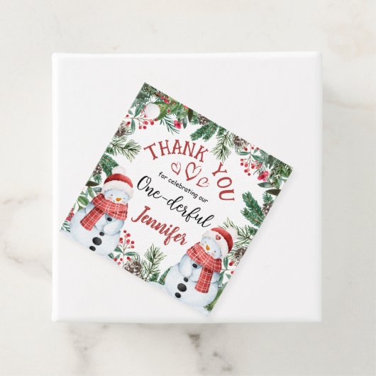 Sneeuwman Kerstmis 1e Verjaardag Dank u Favor Bedankjes Labels (In situ)