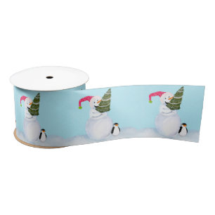 Sneeuwman Kerstmis Cute Pinguïn & Boom Satijnen Lint