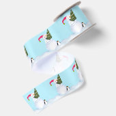 Sneeuwman Kerstmis Cute Pinguïn & Boom Satijnen Lint (Achterkant)
