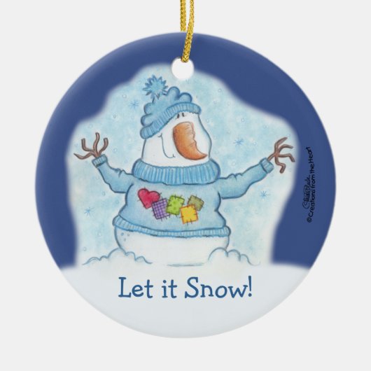 Sneeuwman-Kerstmis is "sneeuw" dicht Keramisch Ornament (Voorkant)