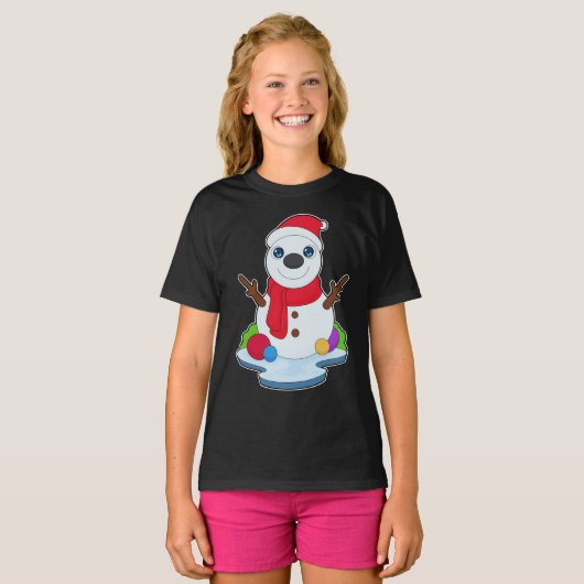 Sneeuwman Kerstmis Kerstman hoed T-shirt (Voorkant volledig)