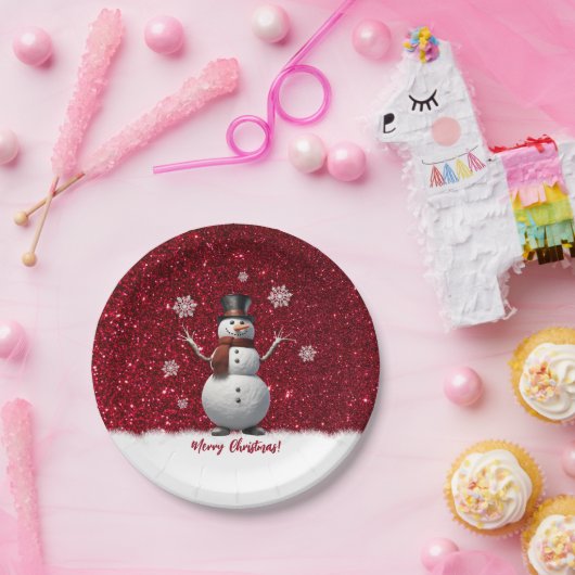 Sneeuwman- Kerstmis- Papieren Bordje (Feest)