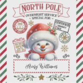 Sneeuwman Kerstmis Speciale bezorging van Sant Sticker (Voorkant)