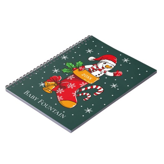Sneeuwman Kerstmis Stocking Candy Cane Snowflakes Notitieboek (Linkerzijde)