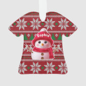 Sneeuwman Kerstmis T-shirt Ornament met Eigen Naam (achterkant)