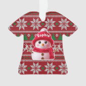 Sneeuwman Kerstmis T-shirt Ornament met Eigen Naam (voorkant)