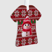 Sneeuwman Kerstmis T-shirt Ornament met Eigen Naam (voorkant)