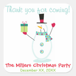 Sneeuwman Kerstmis Vakantie Party Favor Vierkante Sticker