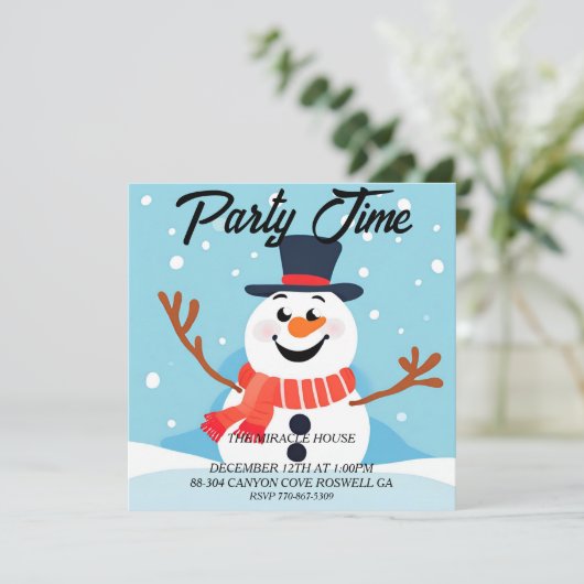 Sneeuwman Kerstmis Vakantie Party uitnodiging (Staand voorkant)