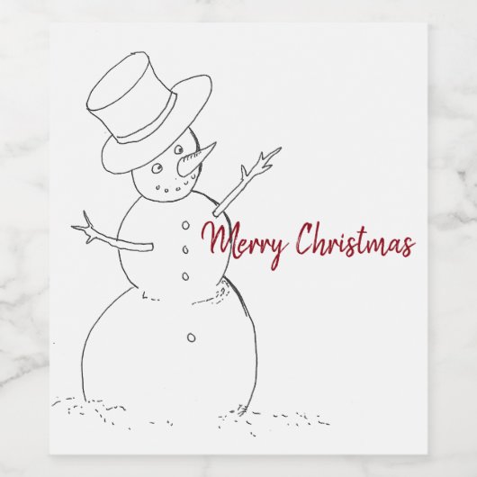 sneeuwman Kerstmis wijn label Etiket (Enkel label)