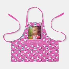 Sneeuwman Kerstnaam en foto Girly Pink Schort