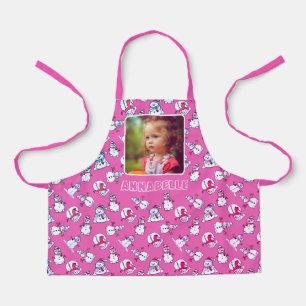 Sneeuwman Kerstnaam en foto Girly Pink Schort