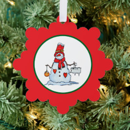 sneeuwman kerstornament met harten en ijskristalle ornament kaart