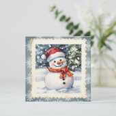  sneeuwman kerstpostzegel feestdagenkaart (Staand voorkant)