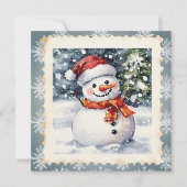  sneeuwman kerstpostzegel feestdagenkaart (Voorkant)