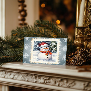 sneeuwman kerstpostzegel feestdagenkaart