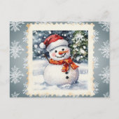 sneeuwman kerstpostzegel feestdagenkaart (Voorkant)