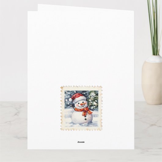  sneeuwman kerstpostzegel kaart (Achterkant)