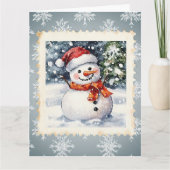  sneeuwman kerstpostzegel kaart (Voorkant)