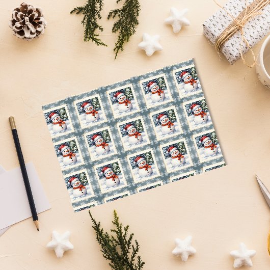  sneeuwman kerstpostzegel tissuepapier