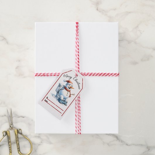 Sneeuwman kersttags met speelse uitstraling cadeaulabel (Met Touw)