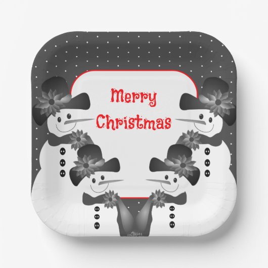 Sneeuwman Kerstvierkant Papieren Bordje (Voorkant)