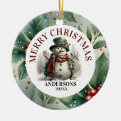 Sneeuwman Kerstwensen Keramisch Ornament (Voorkant)