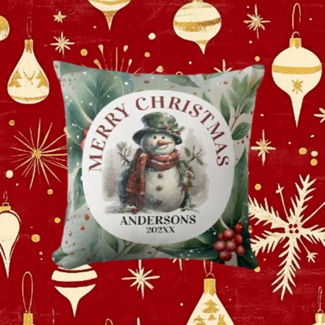 Sneeuwman Kerstwensen Kussen (Spread warmth and joy this holiday season with Brett's Snowman Christmas Wishes Throw Pillow. )