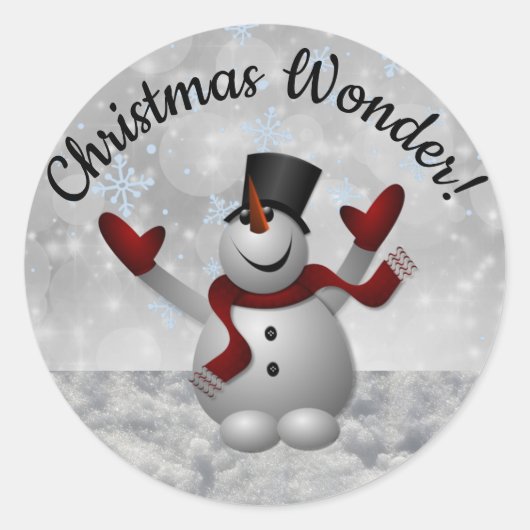 Sneeuwman Kerstwonder met glitter sneeuwvlokken Ronde Sticker (Voorkant)