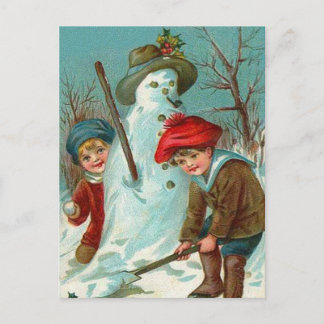 Sneeuwman Kinderen Sneeuw Hulst Briefkaart