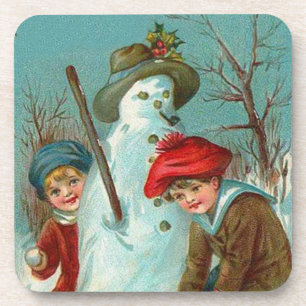Sneeuwman Kinderen Sneeuw Hulst Onderzetter