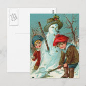 Sneeuwman Kinderen Snow Holly Briefkaart (Voorkant / Achterkant)
