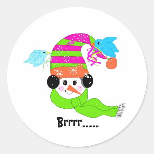 Sneeuwman Klassieke Ronde Sticker (Voorkant)