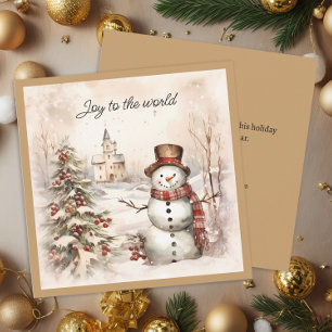 Sneeuwman Klassieke Vintage Vreugde aan de Wereld Feestdagenkaart