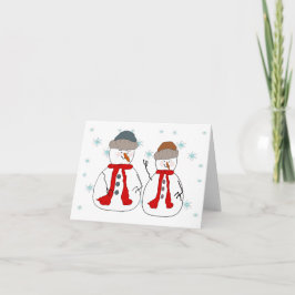 Sneeuwman, kleine sneeuwpoppen, broers grillige ku feestdagen kaart