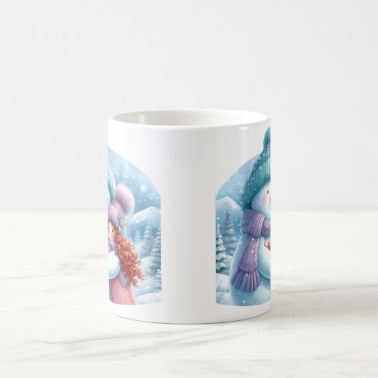 Sneeuwman knuffelen een Meisje in een Winter Wonde Koffiemok (Center)