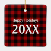 Sneeuwman knuffelt een fawn keramisch ornament (Achterkant)