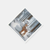 Sneeuwman knuffelt een fawn servet (Hoek)