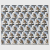 Sneeuwman knuffelt een Tabby Cat Cadeaupapier (Vlak)