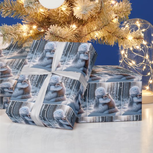 Sneeuwman knuffelt een vos cadeaupapier (Feestdagen)