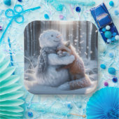 Sneeuwman knuffelt een vos papieren bordje (Feest)