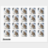 Sneeuwman knuffelt met een tabbykat vierkante sticker (Vel)