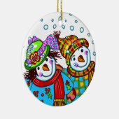 Sneeuwman Koppel  Keramisch Ornament (Rechts)