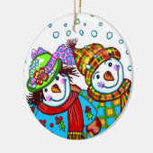 Sneeuwman Koppel  Keramisch Ornament (Links)