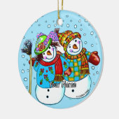 Sneeuwman Koppel Keramische Versiering Keramisch Ornament (Links)