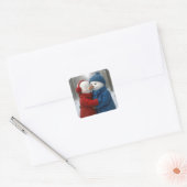 Sneeuwman Koppel Knuffelen in Winter Bos Vierkante Sticker (Envelop)
