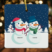 Sneeuwman Koppel Schattig Gepersonaliseerd Kerstmi Keramisch Ornament