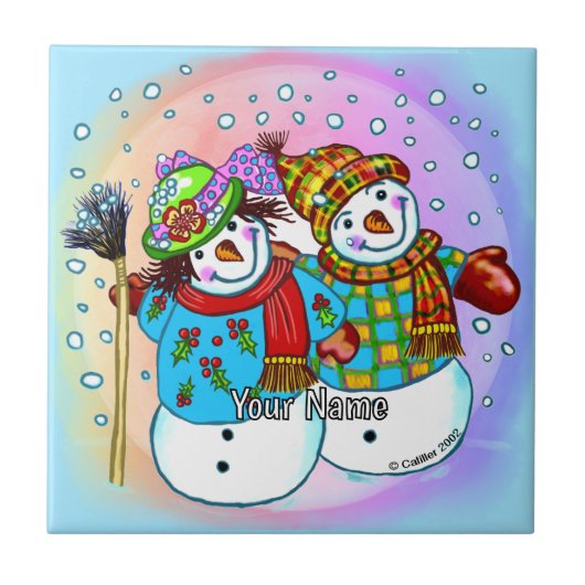 Sneeuwman Koppel Tegeltje (Voorkant)
